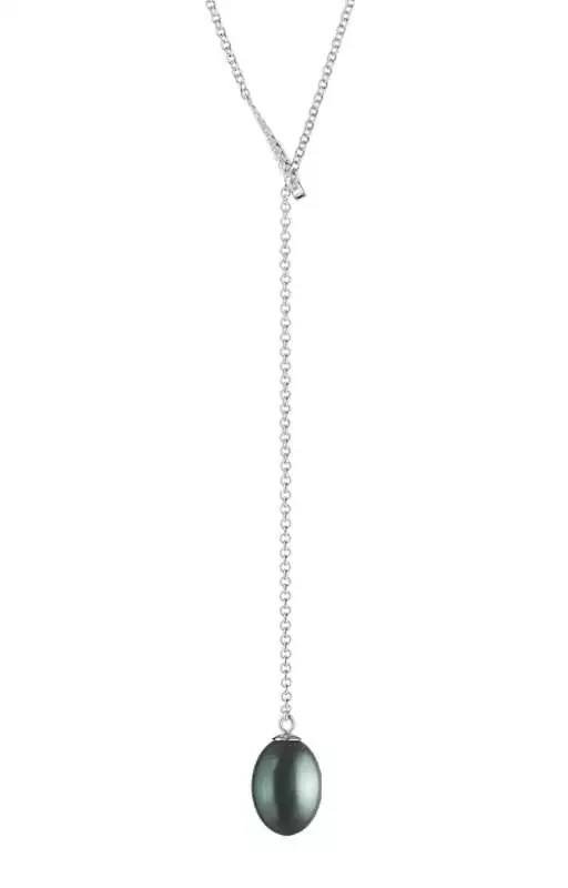 Silberkette mit Perle schwarz, 9-9.5 mm, 45 cm, flexible Länge, Verschluss 925er Silber, Gaura Pearls, Estland